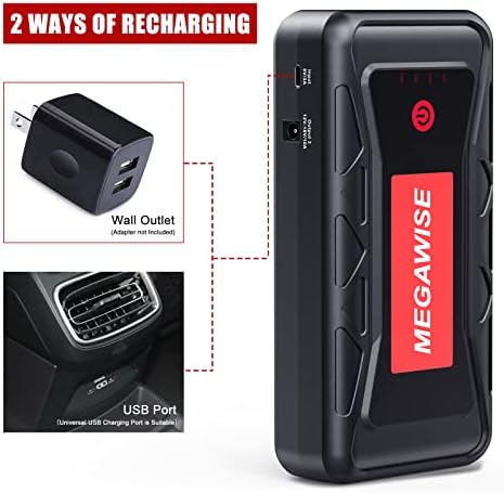 MEGAWISE 2500A Peak 21800mAh Car Battery Jump Starter (up to 8.0L Gas/6.5L Diesel Engines) 12V Portable Power Pack Auto Battery Booster with Dual