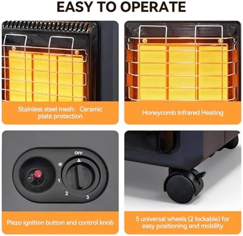 Propane Heater, 6400 to 18700 BTU Propane Cabinet Heater with 3 temperature settings & Tip-over Protection, Garage Radiator Heat up to 450 Sq.Ft