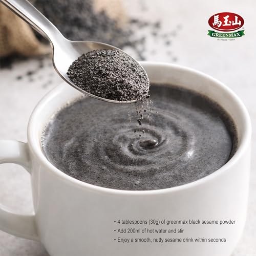 GREENMAX Black Sesame Powder 10.6oz (300g) | Premium Roasted Black Sesame Drink Mix | Vegan, No Preservatives, Nutrient-Rich Superfood from Taiwan