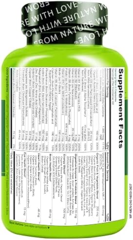 NATURELO Men's Multivitamins - Whole Food Multivitamin for Men, 120 Caps | Vitamins, minerals, vegetarian capsules, energy, brain, heart, eye health*