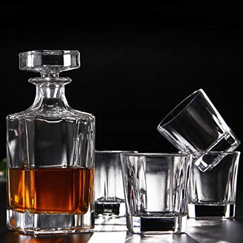 Glass Decanter with Airtight Geometric Stopper - Whiskey Decanter for Wine, Bourbon, Brandy, Liquor, Juice, Water
