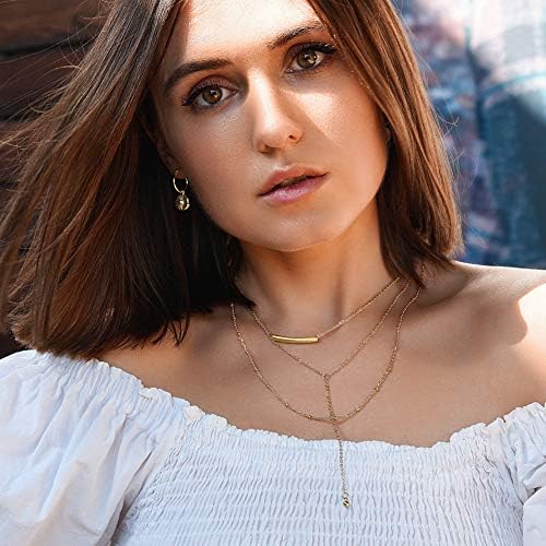 Gold Bar Necklace for Women Vertical/Horizontal Bar Pendant Necklaces for with Adjustable Chain Necklace Adults Fashion Jewelry