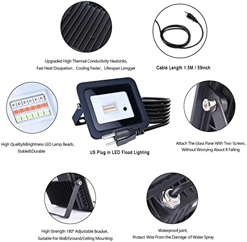 MIWAT 20W 2Pack LED Flood Light, White LED Work Light with Plug