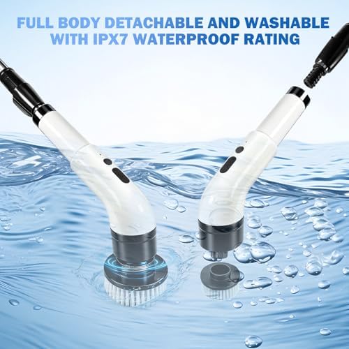Electric Spin Scrubber, Cordless Shower Scrubber with 9 Scrub Brushes, 2 Speed & Battery Level Display