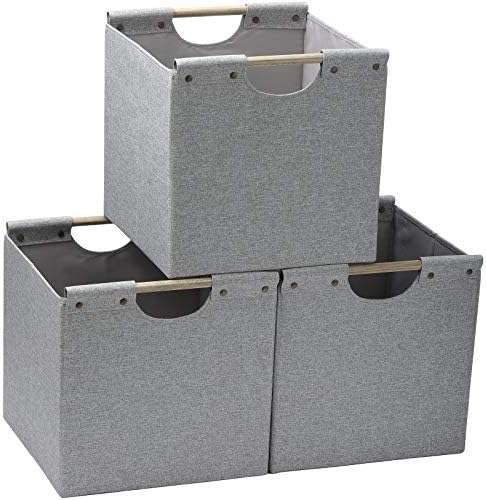 HOONEX Collapsible Storage Bins, 13x13x13 Inches Storage Cubes Linen Fabric, 3 Pack