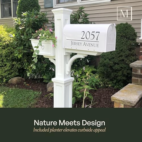 Mayne Westbrook Decorative Mail Post with Planter, White | For post-mount mailboxes, Weather & fade resistant, All season, 15-year warranty