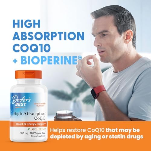 Doctor's Best High Absorption CoQ10 with BioPerine Supplement - Coenzyme Q10 Caps for Heart Health & Antioxidant Support, CoQ10 100mg for Women & Men, Non GMO, Naturally Fermented - 120 Veg Capsules