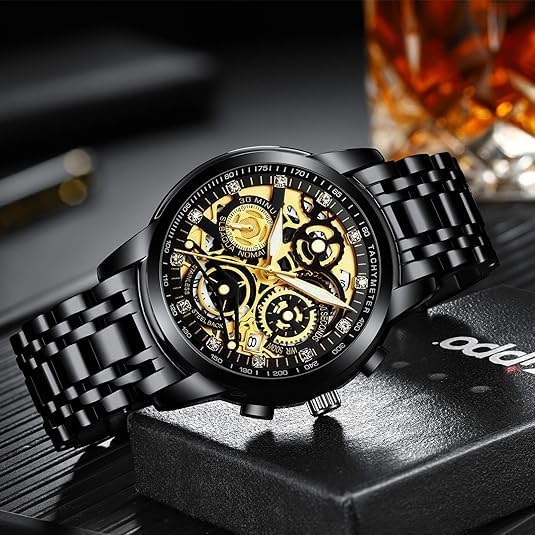 NEKTOM Watches for Men with Stainless Steel, Quartz Analog Watch with Date, Luxury Minimalist Dress Mens Watches, Chronograph Watch, 3ATM Waterproof