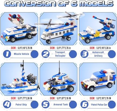 EP EXERCISE N PLAY City Police Set Battleship Building Toy, 1169 Pieces 6 in 1 Boat War Ship Block Set, Fun Toy Gift for Kids Boys & Girls Ages 6+