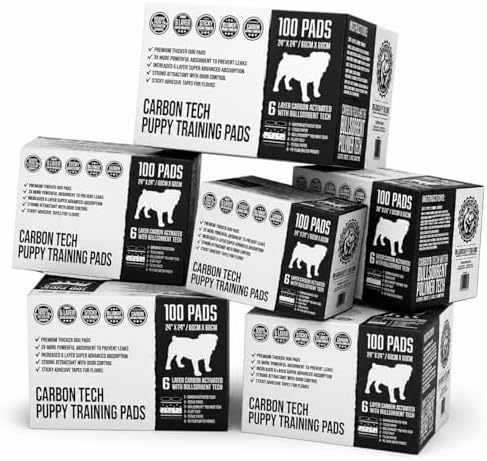 Bulldoglogy 50-Count Carbon Black Dog Pads Puppy Training Pads with Adhesive Tape 24x24 - Large Charcoal Puppy Pads Dog Training Wee Pads, Odor Control Thick Pee Pads for Dogs Extra Quick Dry