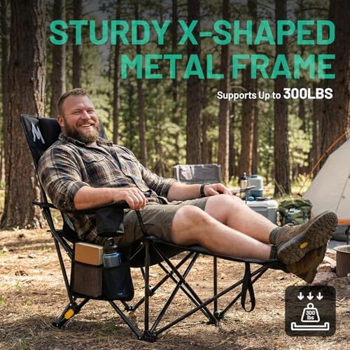 Overmont Reclining Camping Chair with Footrest - 4-Position Adjustable Backrest Lightweight Folding Lounge Chair for Adults with Pillow Carry Bag