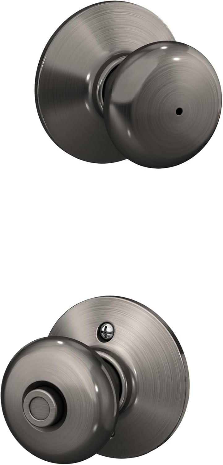 Schlage Plymouth Bed/Bath Privacy Door Knob with Lock, Satin Nickel | Interior bedroom or bathroom door knob with push button lock, Easy to install, Certified durability, Universal fit