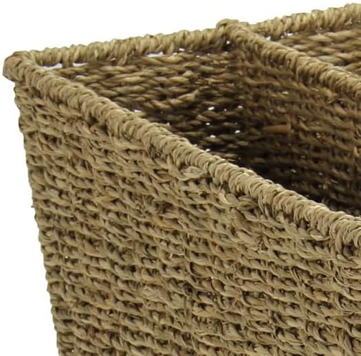 Household Essentials Wicker Magazine Rack, Handwoven Seagrass, Strong Metal Wire Frame, Built-In Handle and Divider, Lightweight, Contemporary, Great for Puzzle Books, Mail and More, Natural