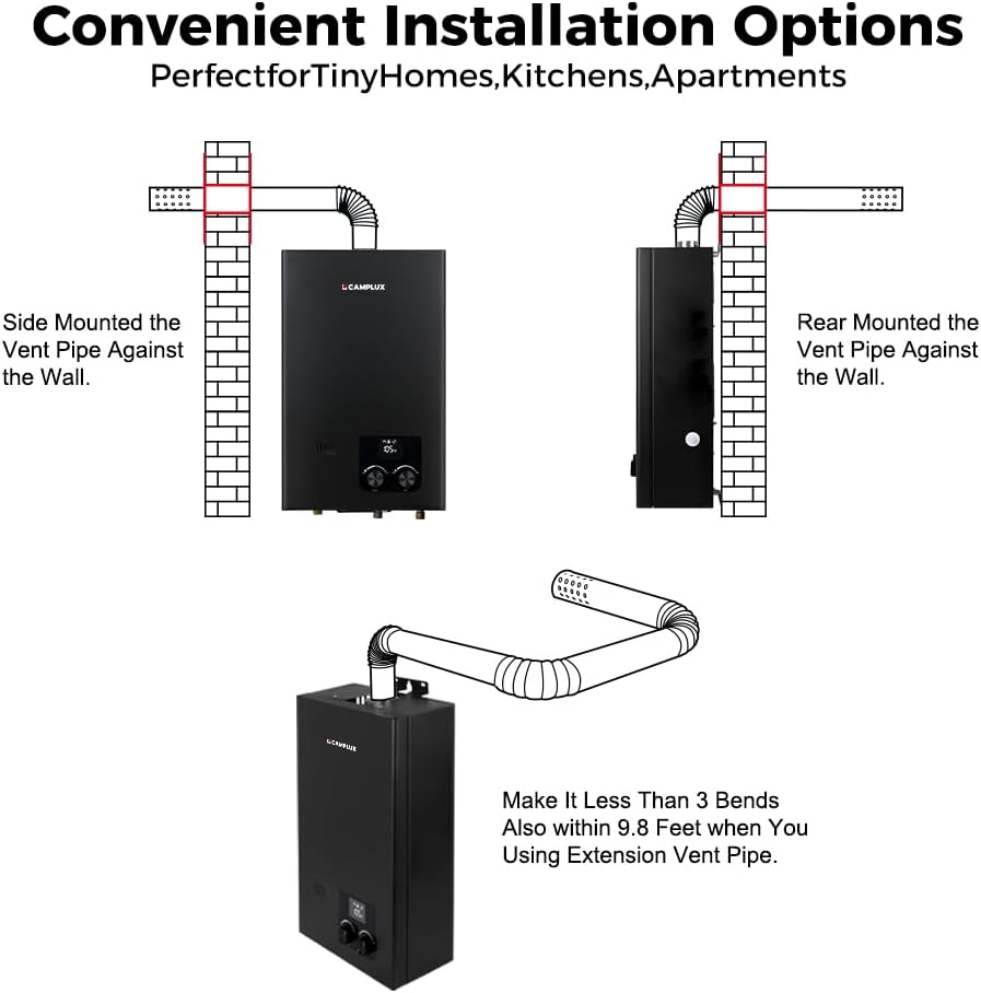 CAMPLUX Propane Tankless Water Heater 2.64 GPM, CM264 Gas Tankless Water Heater Indoor, 68,000 BTU On Demand Instant Hot, White