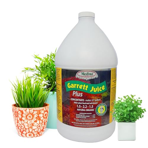 Medina Garrett Juice Plus Liquid Fertilizer, Houseplants & Garden - 1 Qt | Foliar Spray & Soil Drench | Vegetables, Flowers, Lawns & Trees | Seaweed & Fish Hydrolysate | Feed Every 1-2 Weeks