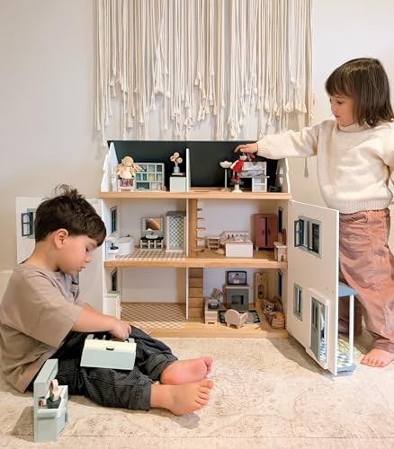 Tender Leaf Toys - Dovetail House - Large Luxury 27.36" Tall 3 Story Doll House with 6 Rooms - Gender-Neutral Dollhouse - Encourage Creative and