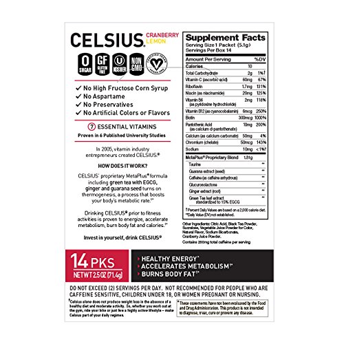 CELSIUS On-The-Go Powder Stick, Combo Pack of Dragonfruit Lime and Cranberry Lemon, 28 Piece Assortment