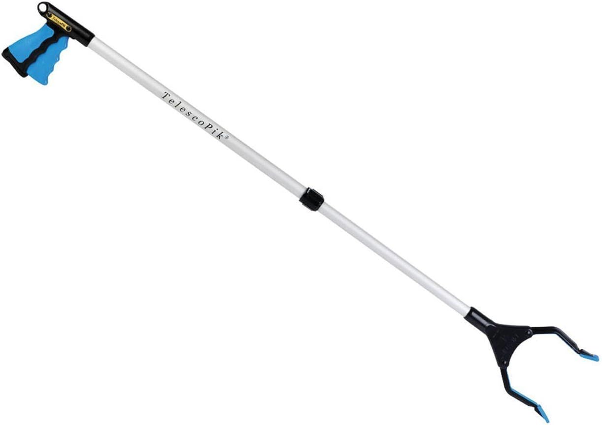 T-2026, Mini TelescoPik Adjustable Length Reacher, Wide 5.5” Jaw, 90° Rotating Jaw, Ergonomic Trigger Grip, Aluminum & Polycarbonate, 20” - 26”