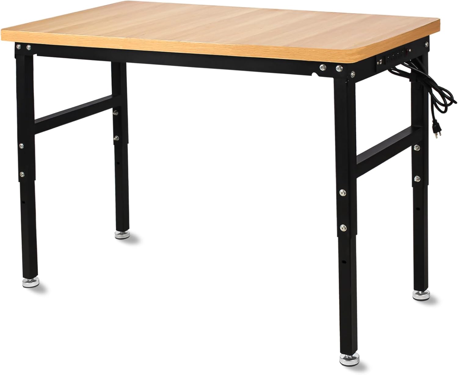 48'' Adjustable Workbench with Power Outlet, Work Table for Garage, 2000 Lbs Capacity Hardwood Workbench