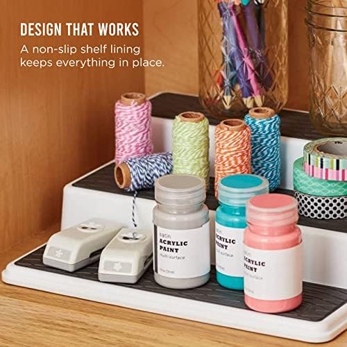 Copco 3-Tier Spice Rack Organizer for Cabinet - 15 Inch Non-Skid Pantry Organizer and Storage Shelf for Spices, Canned Goods, Seasonings - White and Gray Kitchen Cabinet Organizer