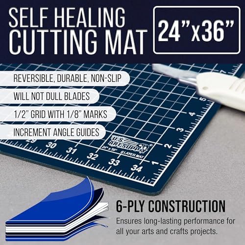 U.S. Art Supply 24" x 36" Self-Healing Cutting Mat 5-Ply - Double-Sided White/Blue Craft Mat, Non-Slip Cutting Mats for Crafts, Sewing, Quilting, Scrapbooking | Double-Sided White/Blue Craft Mat, Non-Slip Cutting Mats for Crafts, Sewing, Quilting, Scrapb…