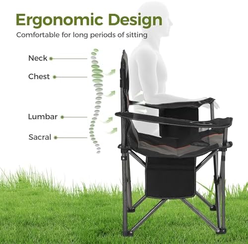 ALPHA CAMP Oversized Fully Padded Camping Chairs with Lumbar Support | Heavy duty 500 LBS, Steel Frame, Sturdy, Durable, Cooler Bag
