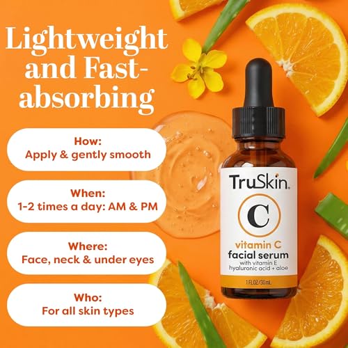 TruSkin Brightening Vitamin C Serum for Face with Hyaluronic Acid, 2 fl oz | Anti aging face serum with Vitamin E to improve the look of dark spots, fine lines, skin tone & support radiant-looking skin