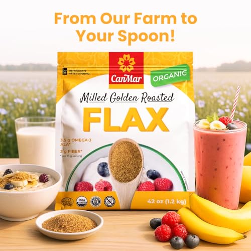 Ground Flaxseed 42 oz, Cold Milled Golden Roasted Flaxseed Meal Powder | Roasted, Non-GMO, gluten free, vegan, omega-3 ALA, fiber, linseed, linaza molida, smoothies and baking