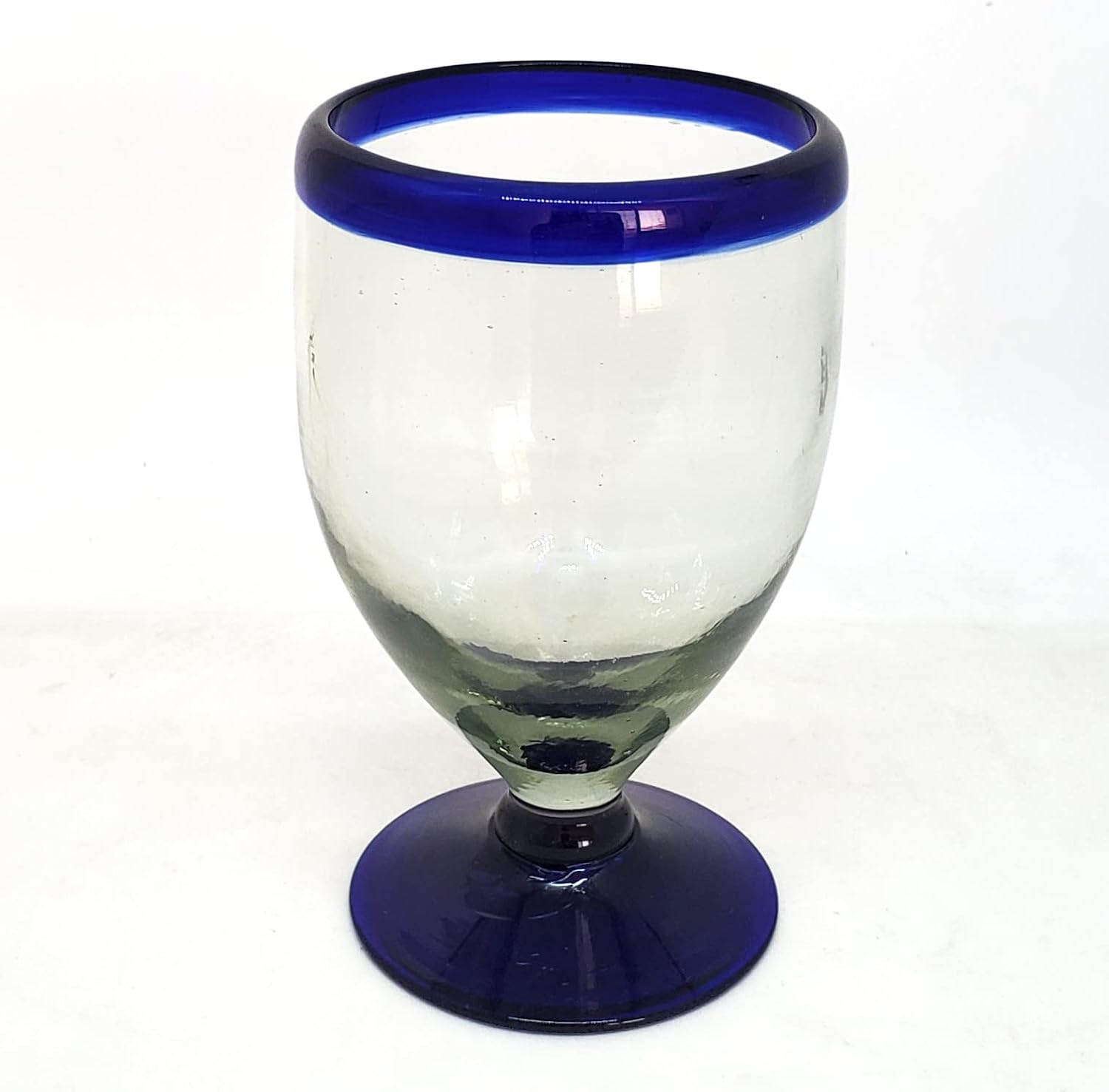 Cobalt Blue Rim 13 oz Wine Glasses (set of 6), Recycled Glass, Lead-free, Toxin-Free (13oz Wine)