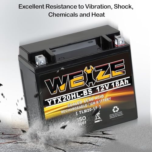 Weize YTX20HL-BS Battery, High Performance - Maintenance Free - Sealed AGM ETX20HL BS Motorcycle Battery