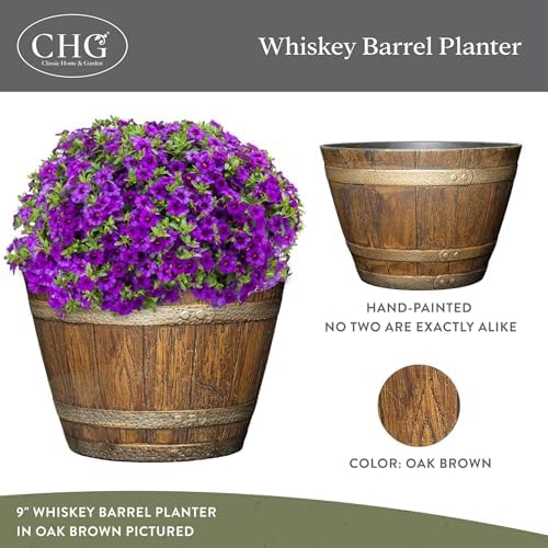 Whiskey Barrel Planter, 20.5", Distressed Oak