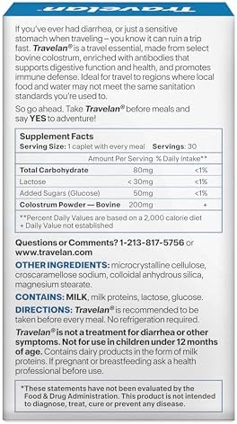 Anti Diarrhea Pills Help Prevent Traveler’s Diarrhea Before It Starts 30 Ct | Clinically Proven, Travel Essentials, Drug-Free Colostrum, Natural Digestive and Immune Support Supplement