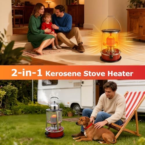 Kerosene Heater, 2 in 1 Portable Kerosene Heater & Stove, 9000 BTU, No Electricity Required, Use for Camping, Hunting, Cooking, Home, Garage