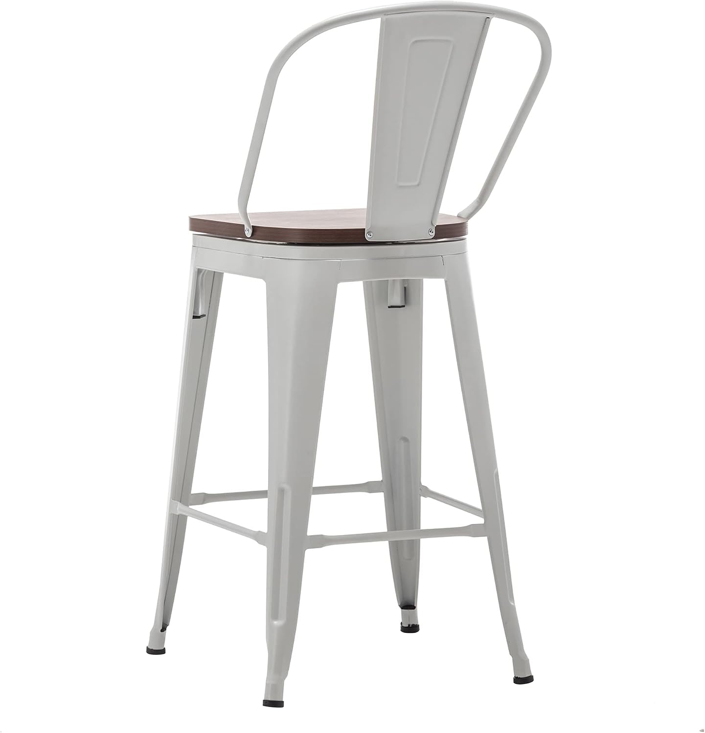 Alunaune 24" Swivel Metal Bar Stools Set of 4 High Back Counter Height Barstools Industrial Dining Bar Chairs with Large Wooden Seat-Matte Black