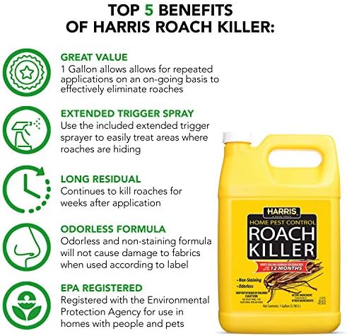 Harris Roach Killer, Liquid Spray with Odorless and Non-Staining 12-Month Extended Residual Kill Formula (Gallon)