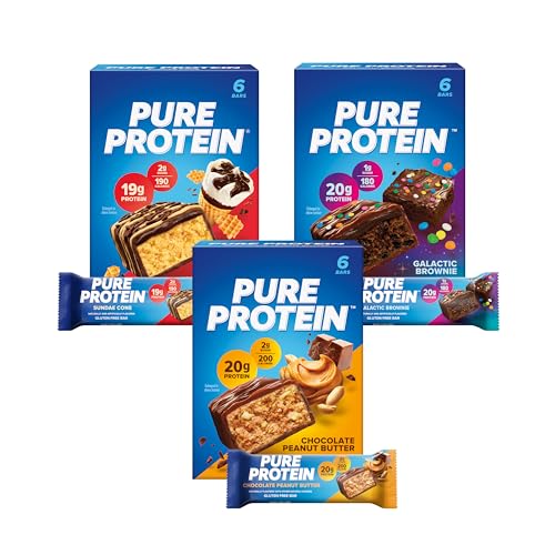 Pure Protein Variety Pack Protein Bars, 20g-21g Protein, Gluten Free, 18 Ct | 3g Sugar, 190 Calories, Low Sugar* High Protein Snack