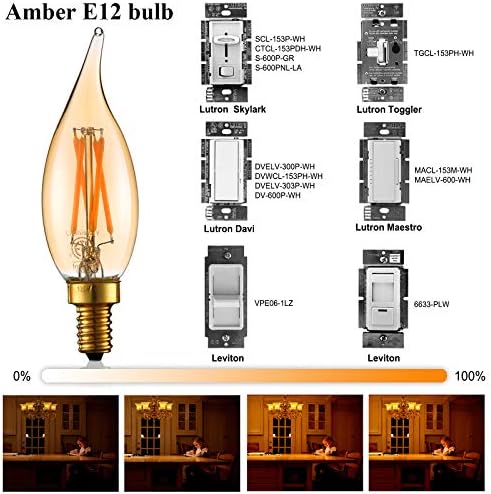 LiteHistory CA10 E12 Candelabra Bulb 40 watt,Amber Light Bulbs,2200K,6Pack | 4w=40 watt Light Bulbs,E12 Bulb,250lm,AC120V,ETL,Candelabra Light Bulbs for Chandelier Light Bulbs,Pendant,Candle Light Bulbs