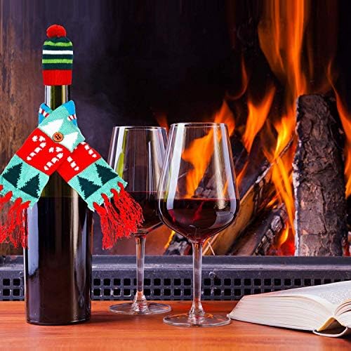 BALANSOHO 12 Pcs Christmas Ugly Sweater Wine Bottle Covers for Wine Bottles Cute Scarves Hats Cover Party Decor Table Decorations