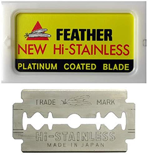 Feather Double Edge Safety Razor Blades - (50 Count) - Platinum Coated Hi-Stainless Steel Razor Blades - Fits Most Safety Razors - Super Sharp for