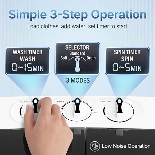 SUPER DEAL Compact Mini Twin Tub Washing Machine 13lbs Capacity Portable Washer Wash and Spin Cycle Combo, Built-in Gravity Drain for Camping