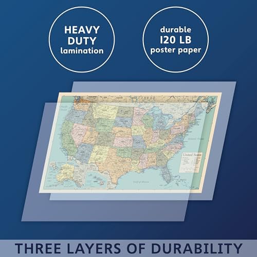 Laminated World Map & US Map Poster Set - 18" x 29" - Wall Chart Maps of the World & United States - Made in the USA - (LAMINATED, 18" x 29")