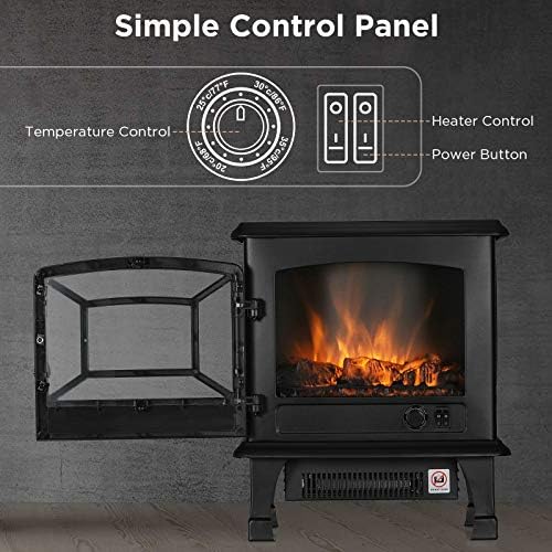 TURBRO Suburbs TS20 Electric Fireplace Heater, Freestanding Fireplace Stove with Realistic Dancing Flame Effect - CSA Certified - Overheating Safety Protection - Easy to Assemble - 20" 1400W Black