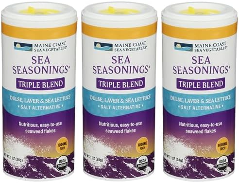 Maine Coast Sea Vegetables Organic Triple Blend Flakes Shaker, Mix of Dulse, Laver, Sea Lettuce Seaweed, Perfect for Salads, Soups, Snacks