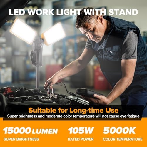 LUTEC Upgraded 5000K 15000 LM 105 W LED Work Light with Telescoping Tripod