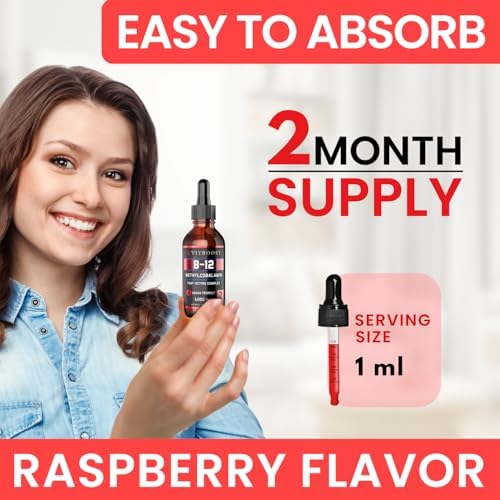 VITBOOST Vitamin B12 Liquid Drops - 60 x 5000 mcg Vegan B12 Sublingual | Extra Strength Raspberry Flavored Methylcobalamin B-12 Supplement Designed