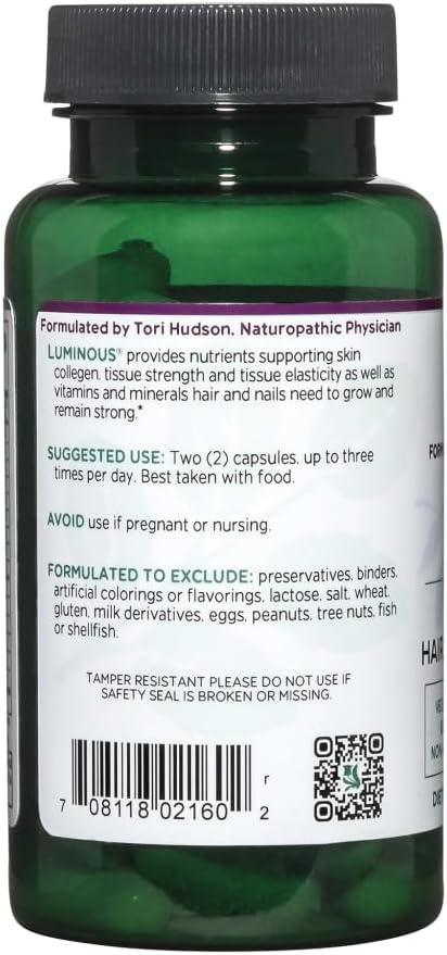 Vitanica Luminous - Hair, Skin & Nail Support Supplement - Nutritional Supplement for Women with Magnesium & Selenium - Vegan Antioxidant Supplement - Consumer Line - 60 Capsules