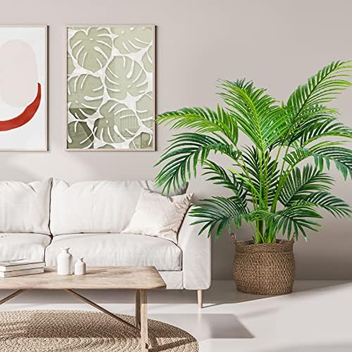 Worth Garden 4ft Artificial Areca Palm Plant, Fake Cane Palm Silk Tree Indoor Outdoor, Dypsis Lutescens