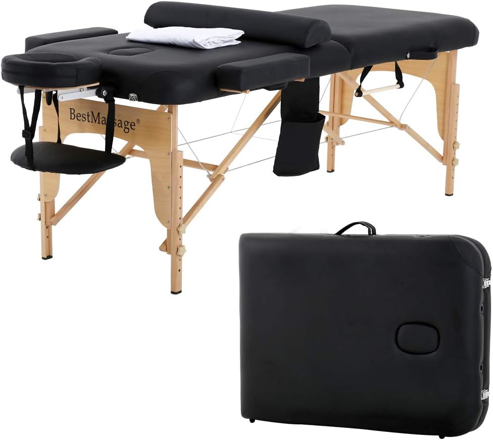 BestMassage Massage Bed Portable Massage Table 28 inch Wide Lash Bed Height Adjustable PU Leather 2 Folding with Oxford Bag for Spa Footmassage Facial CareSpa Tattoo