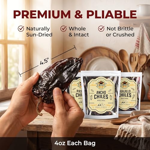 Dried Chile Peppers Variety 3x4oz Ancho Guajillo Pasilla Mexican Chili | Ancho: sweet smoky. Guajillo: fruity. Pasilla: earthy tangy. Whole pods for