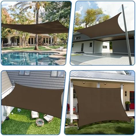 TANG 20' x 20' Sun Shade Sail Rectangle Outdoor Canopy UV Block Sunshades for Patio, Square Shade Cloth for Backyard Porch Deck Garden Pergola Cover